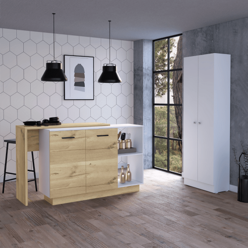 Edgemont 4-Door 2-piece Kitchen Set, Kitchen Island and Pantry Cabinet White and Light Oak Edgemont 4-Door 2-piece Kitchen Set, Kitchen Island and Pantry Cabinet White and Light Oak